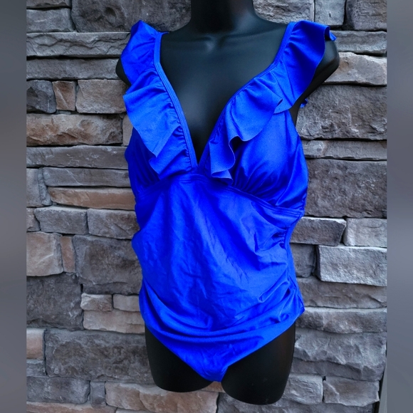 Blue Ruffle One Piece Swimsuit - Picture 1 of 7